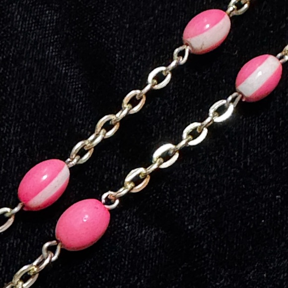 Pink/White Gold-tone Chain Necklace. - Picture 6 of 7
